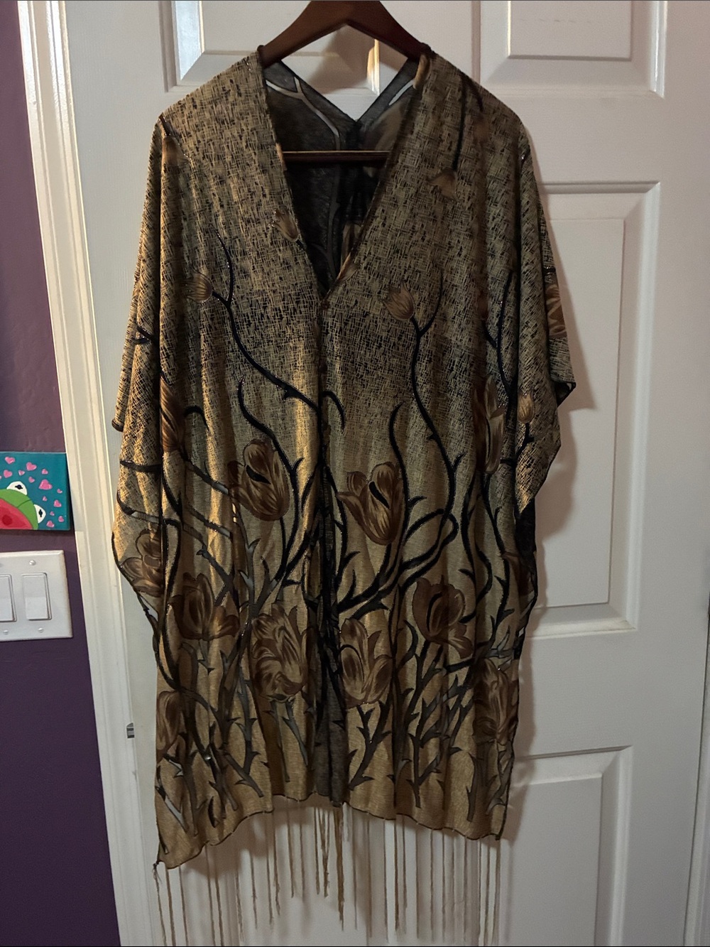 VTG GOLD WOVEN FLORAL PONCHO